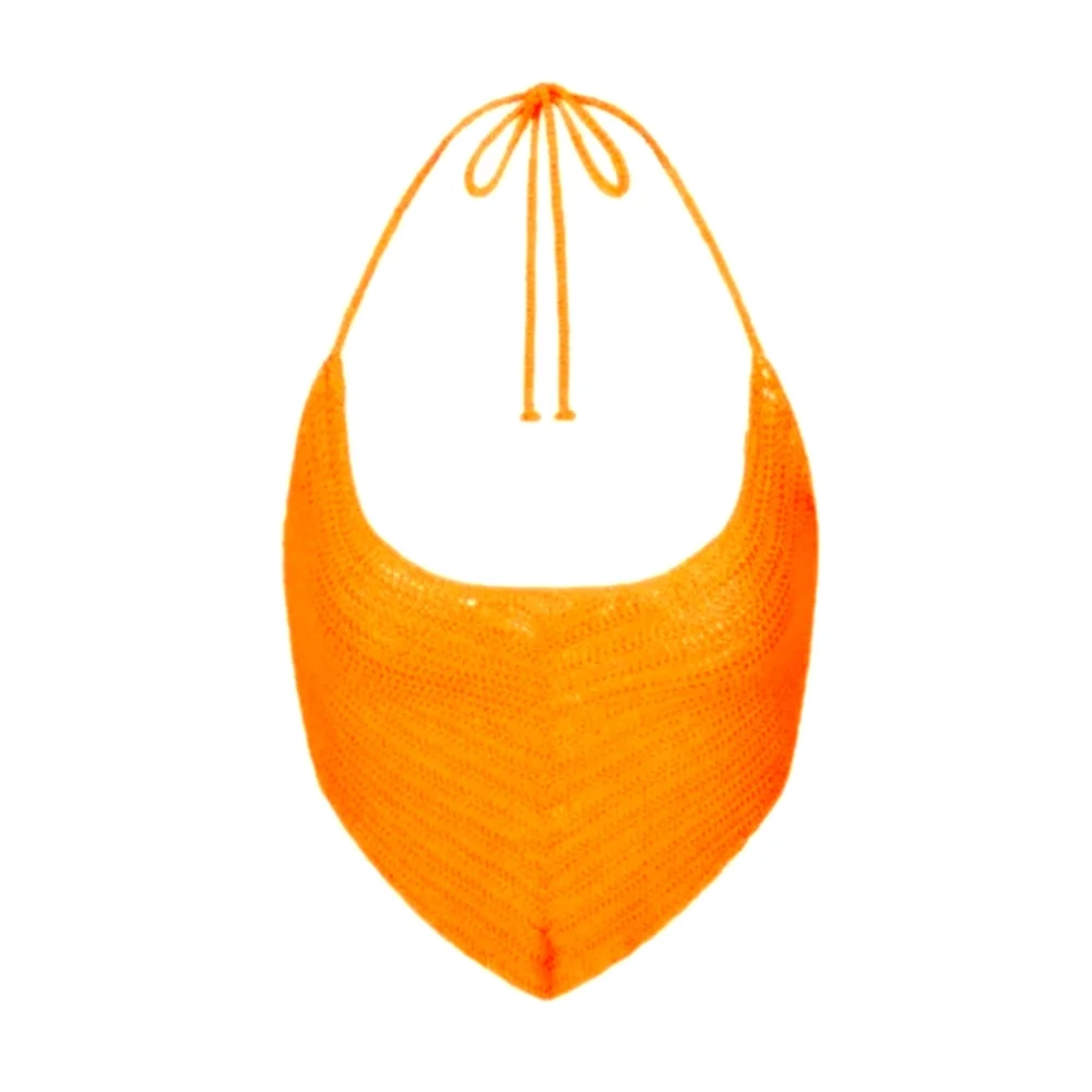 NWT SKIMS CROCHET SWIM HANDKERCHIEF HALTER TOP ORANGE 3X 2X Adjustable